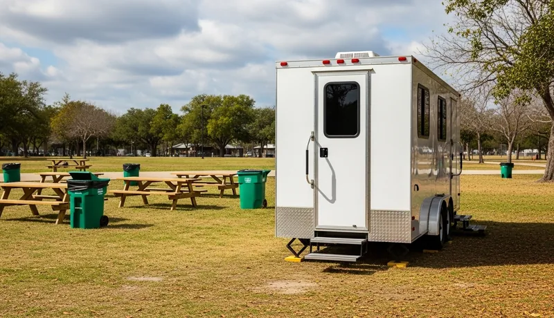 Portable toilet in front of home renovation